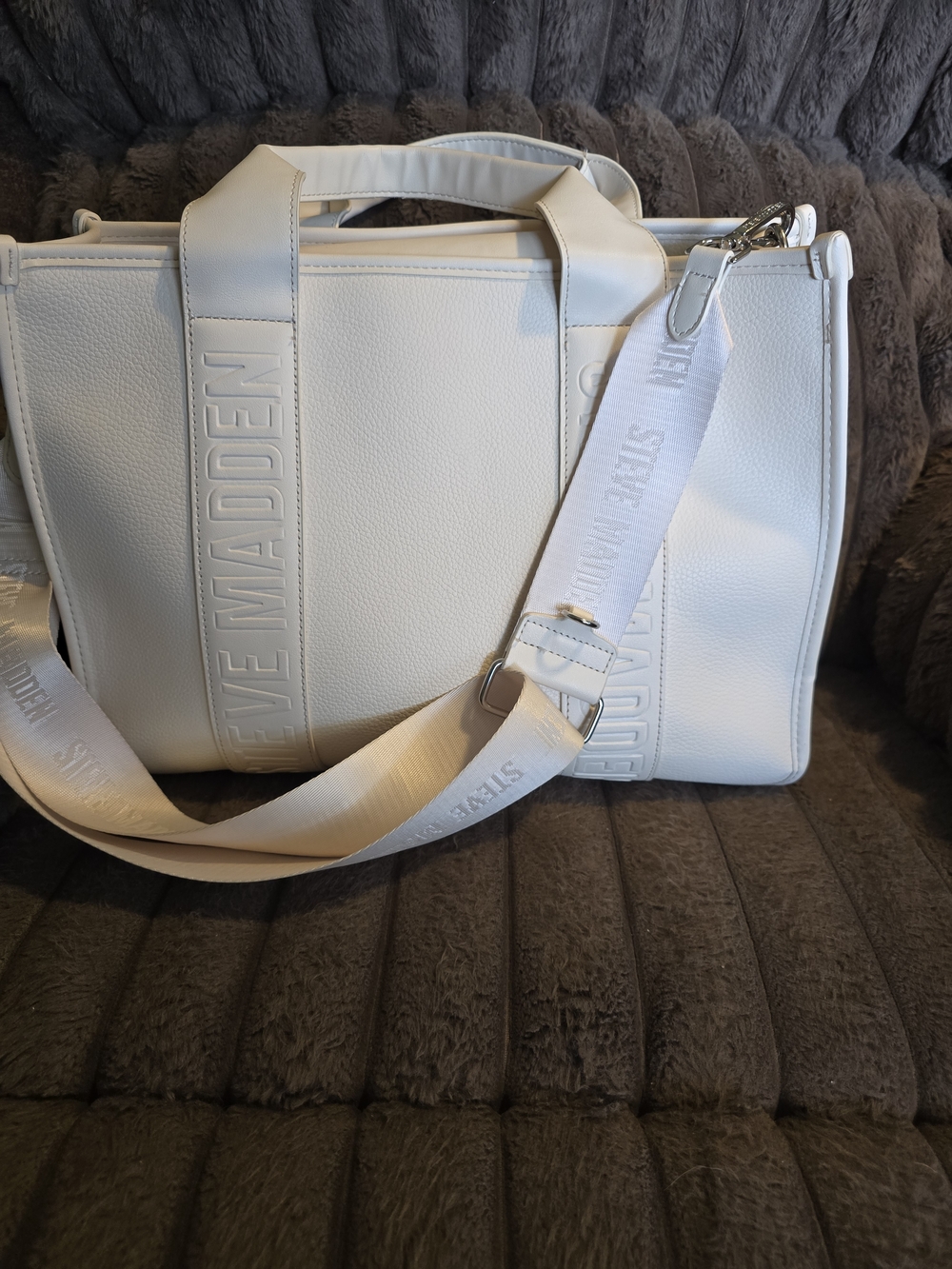 Steve Madden White Logo-Embossed Satchel With Cherry Wallet